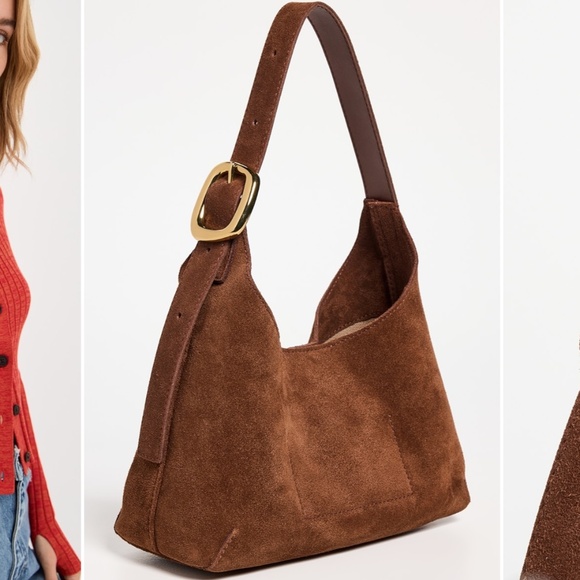 Madewell Puffy Buckle Shoulder Bag in Suede Soft Mahogany - Picture 1 of 9